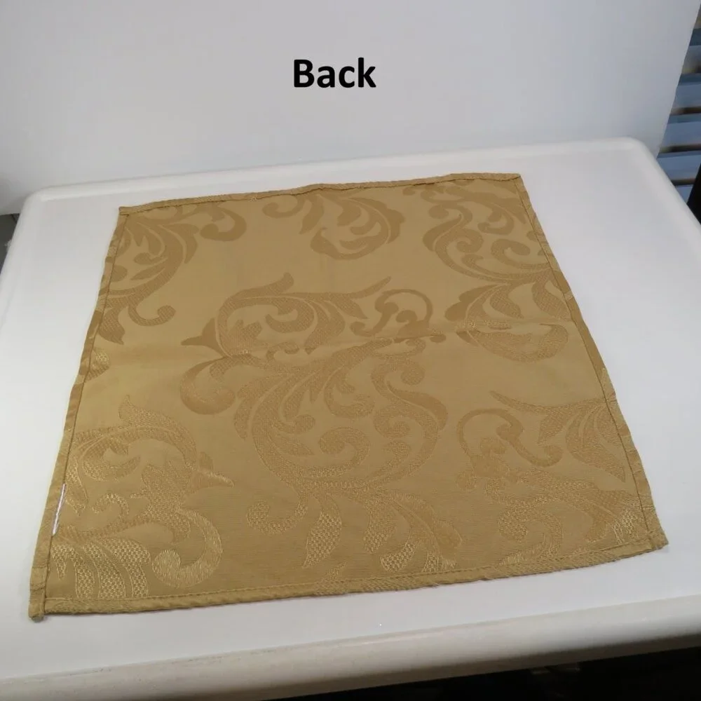 Vintage Warm Gold Jacquard Fabric (6) Dinner Napkins w Basket Weave underlay 16